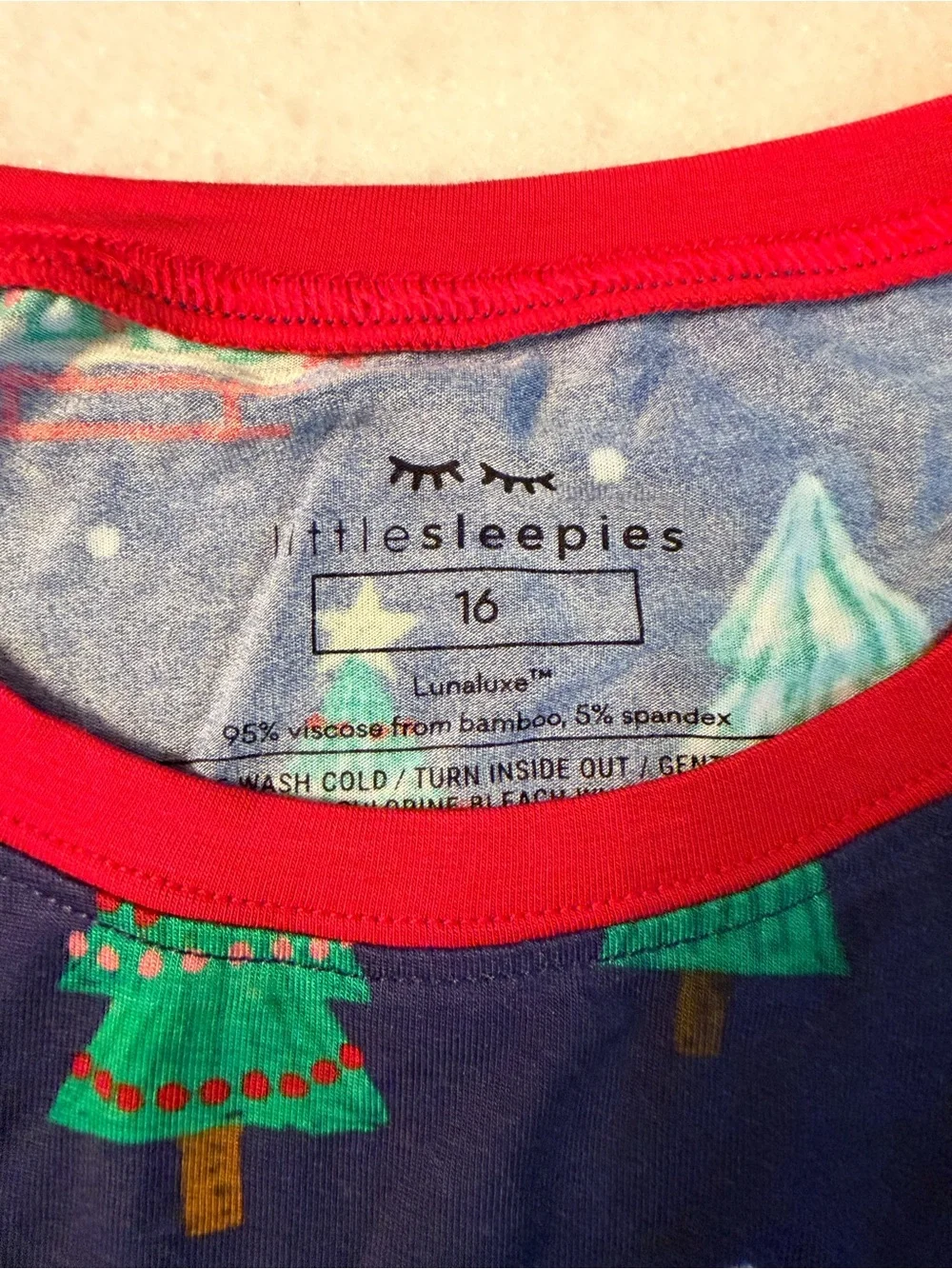 Little Sleepies Navy Holiday Trees & Trucks Pajama Top with Red Trim